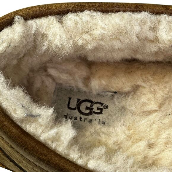 UGG Ascot Slippers Mens 11 Brown Suede Sheep Wool Lined Slip On Mocassin Casual - Picture 7 of 11